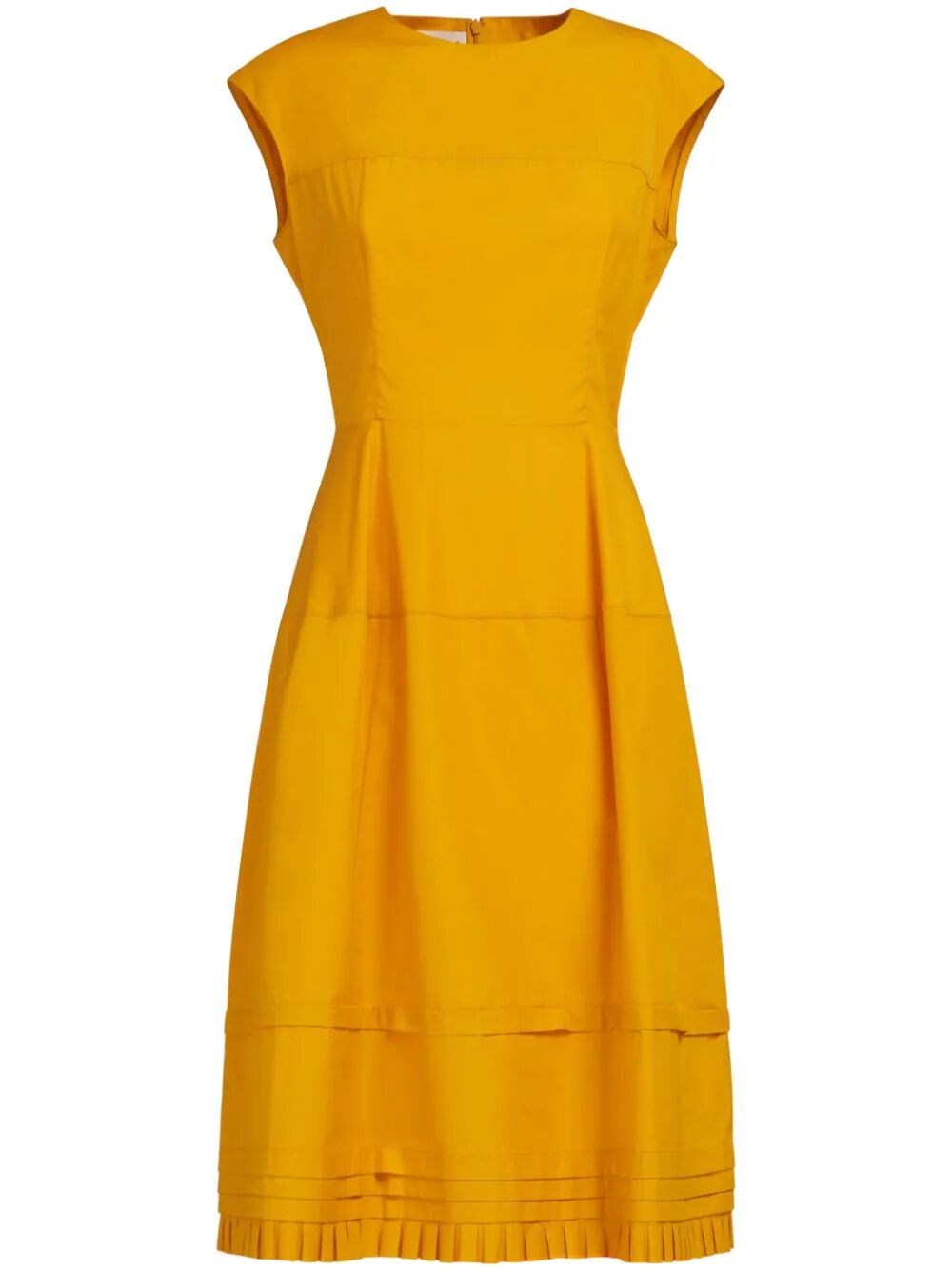 Shop Marni Pleated Cotton Midi Dress In Yellow & Orange