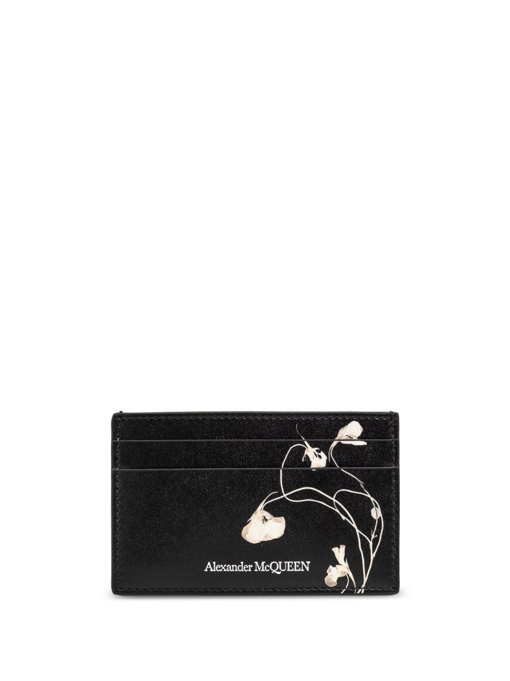 Alexander Mcqueen Floral-print Leather Card Holder In Black