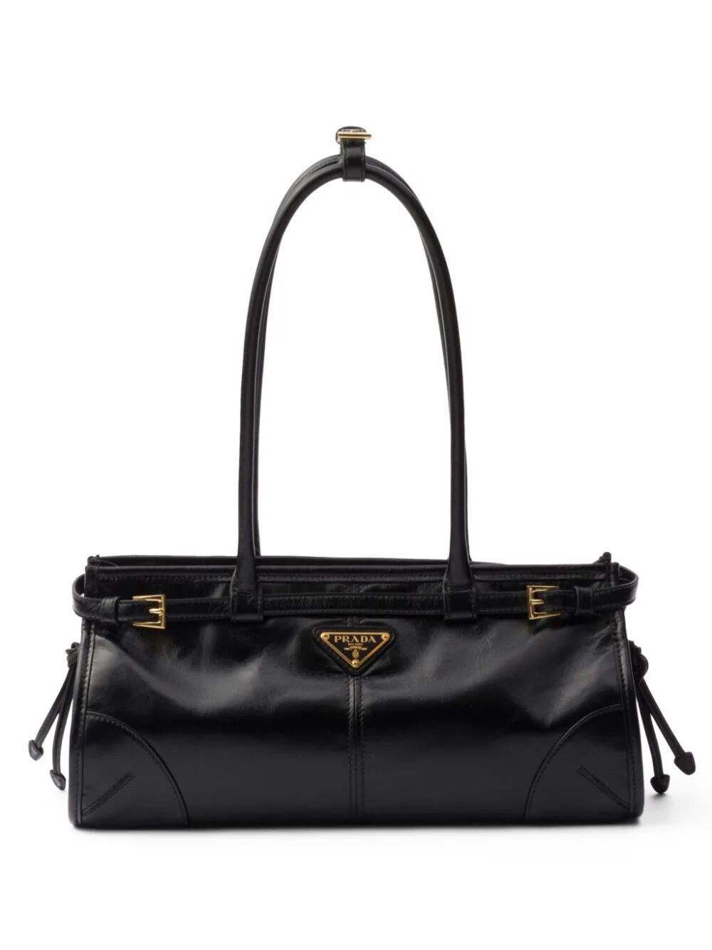 Prada Bonnie Medium Naplak Patent Leather Handbag In Black