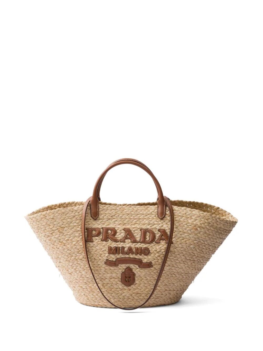 Prada Large Raffia And Leather Shopping Bag In Nude & Neutrals