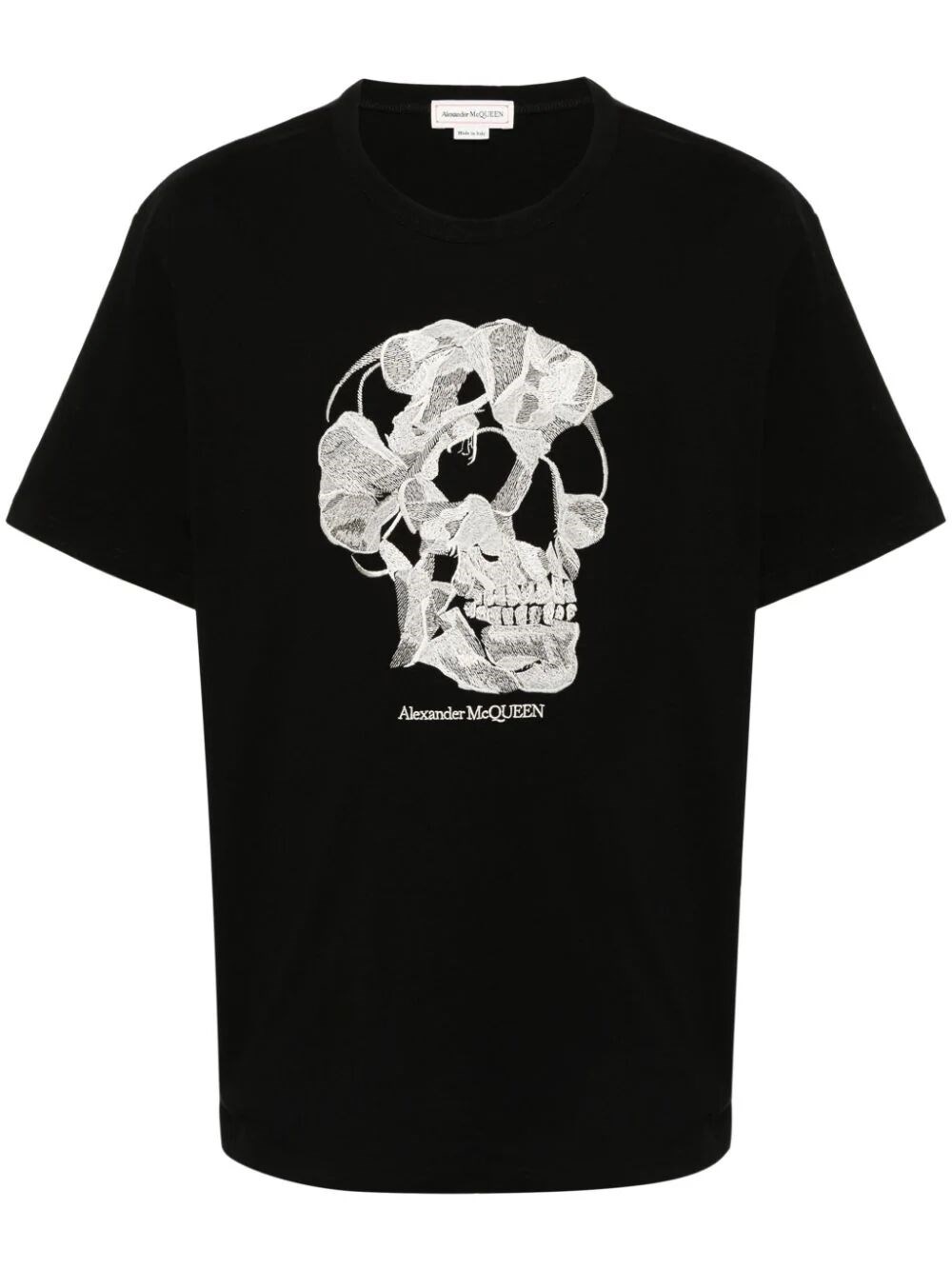 Shop Alexander Mcqueen Skull-embroidered Cotton T-shirt In Black
