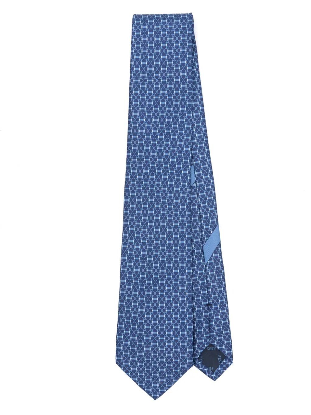 Ferragamo Morsetto Gancini Print Silk Tie In Blue