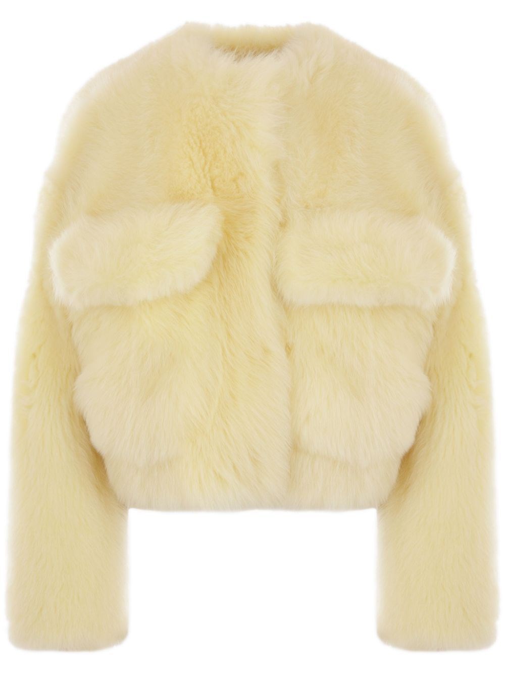 Shop Bottega Veneta Giubbotto Cropped Toscana In Shearling In Yellow & Orange