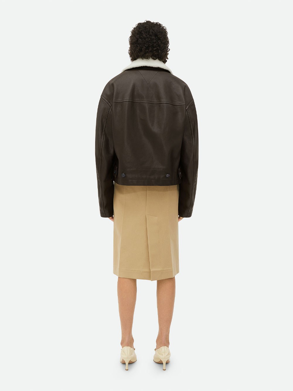 LEATHER JACKET WITH DETACHABLE SHEARLING COLLAR