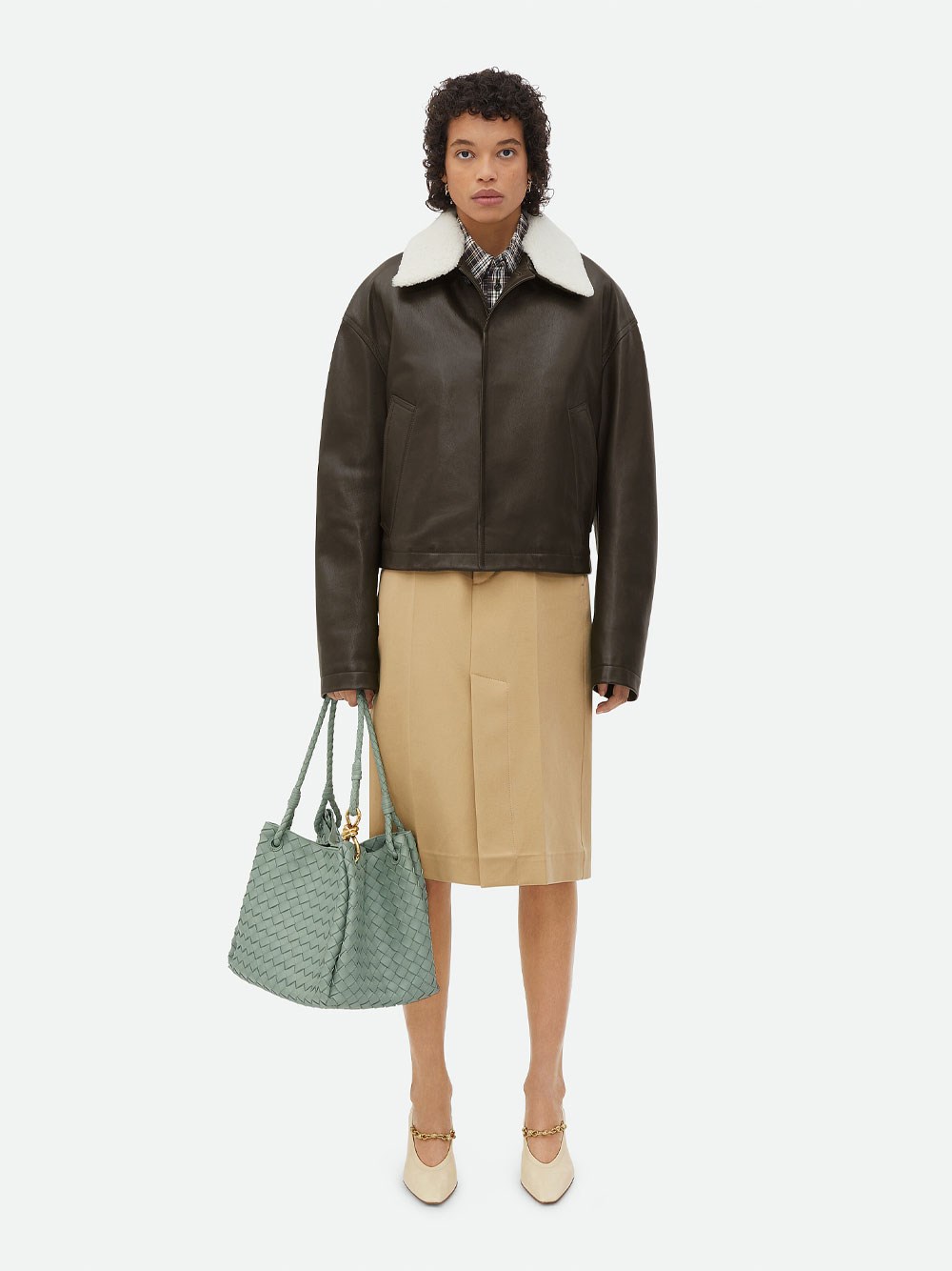 LEATHER JACKET WITH DETACHABLE SHEARLING COLLAR