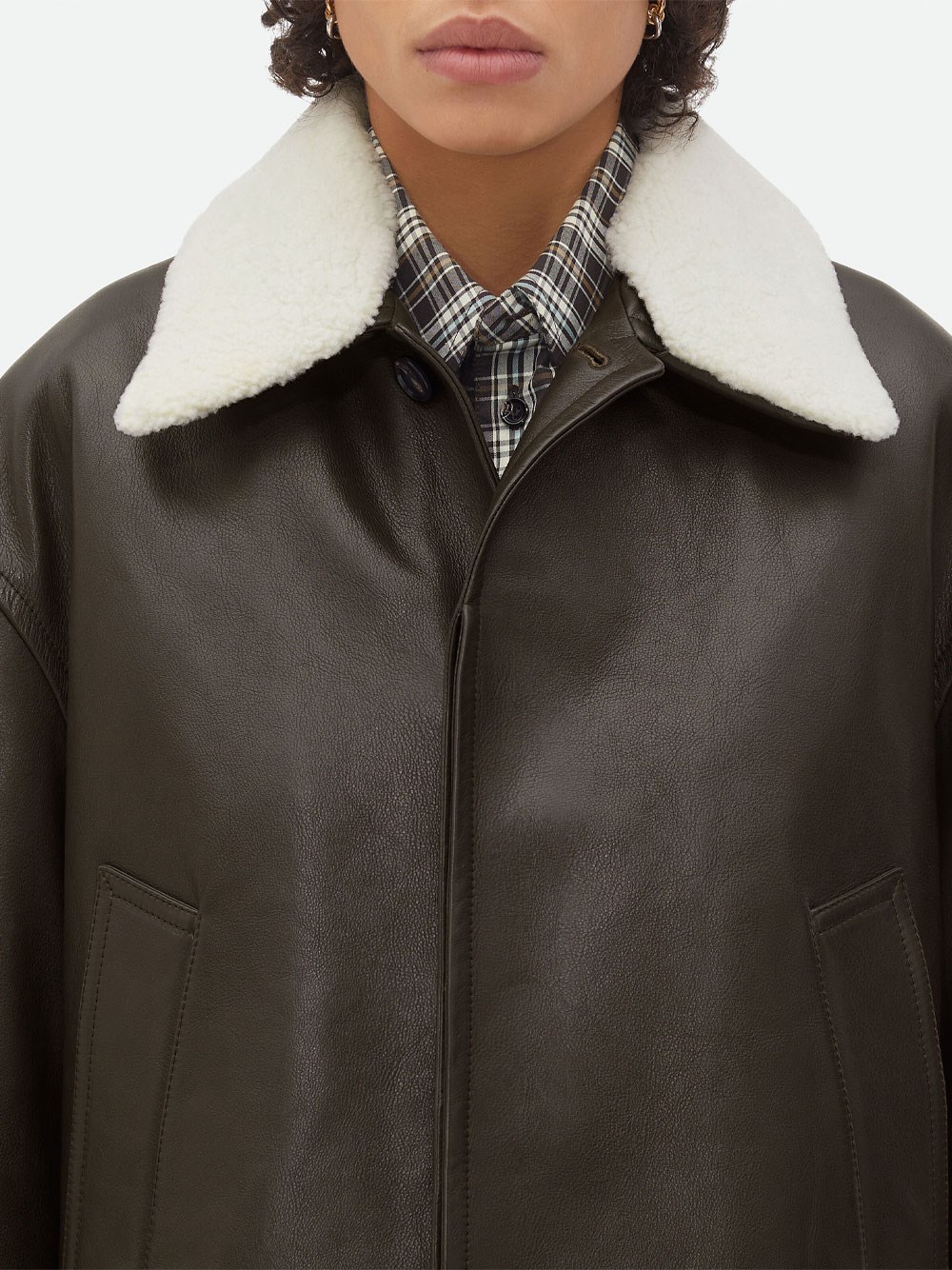 LEATHER JACKET WITH DETACHABLE SHEARLING COLLAR