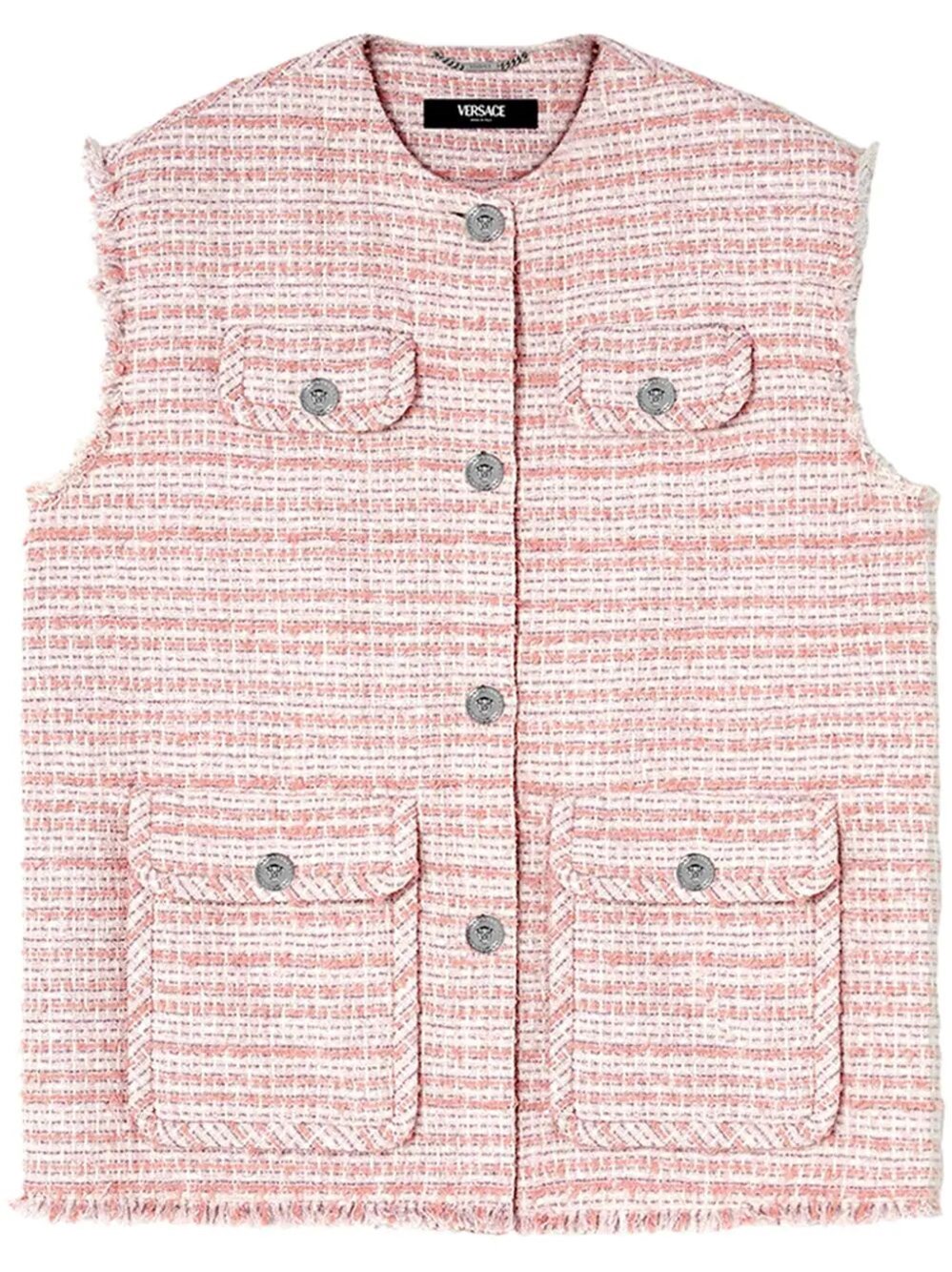 Shop Versace Gilet Oversize In Tweed In Pink & Purple