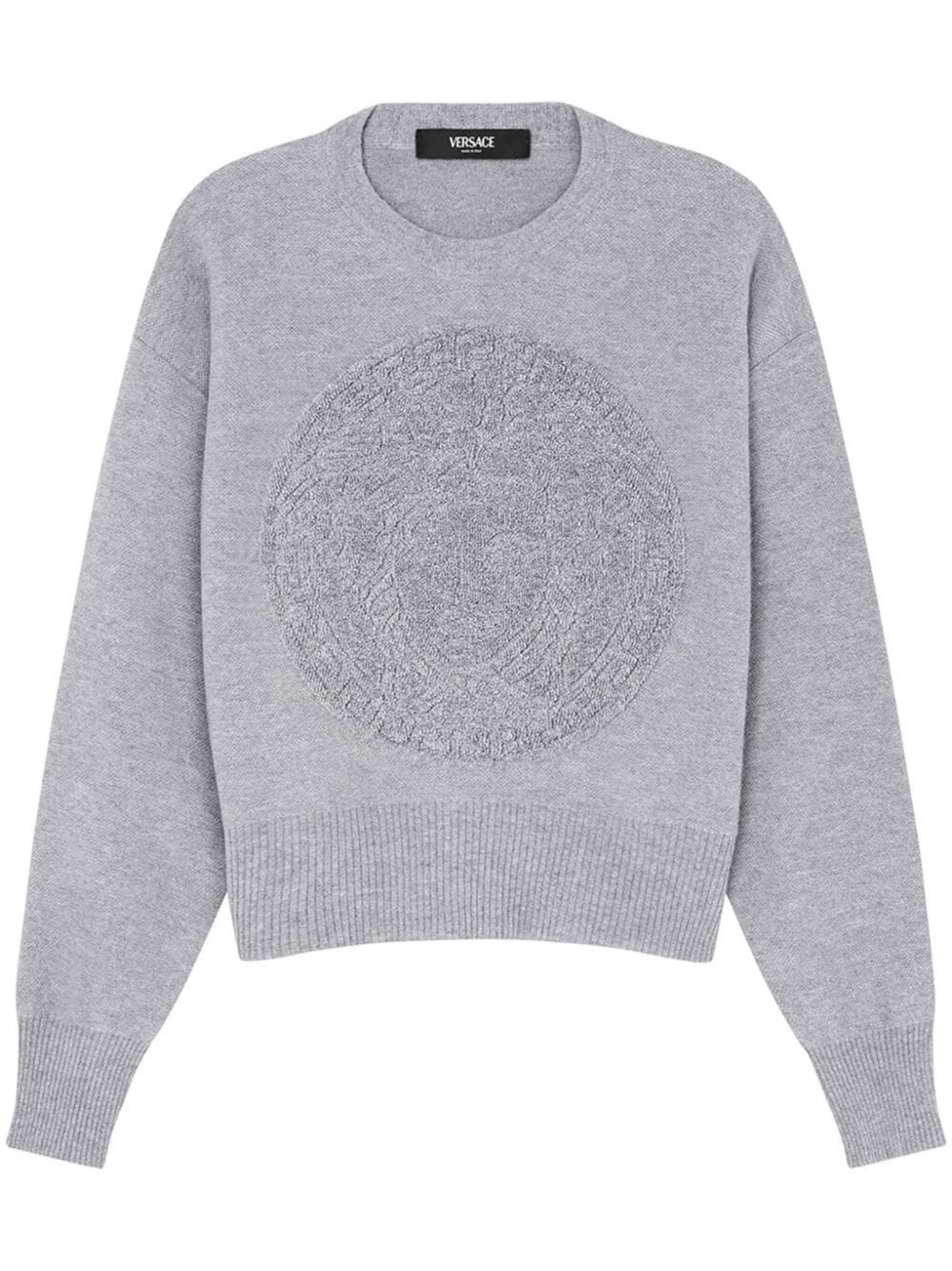 Shop Versace Medusa Wool-blend Knit Towel Sweater In Grey