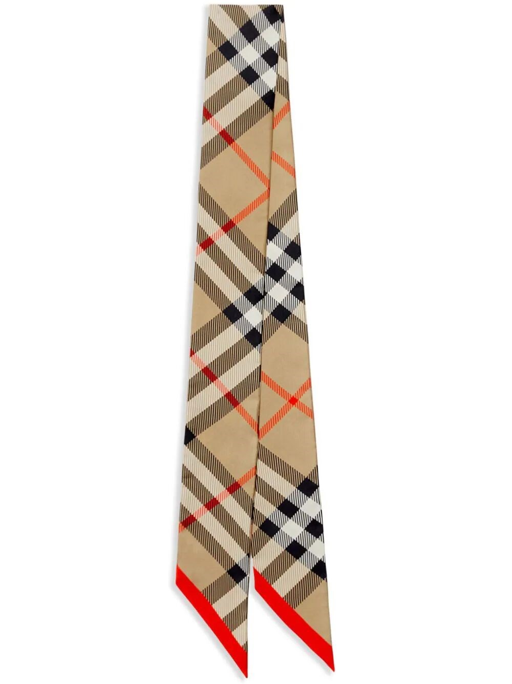 Shop Burberry Skinny Check Silk Scarf In Nude & Neutrals