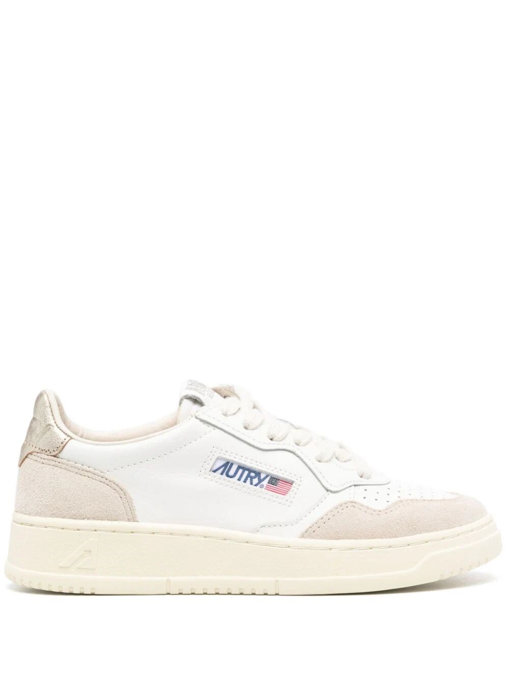 Autry Women's White Medalist Low Sneakers In And Gold Leather