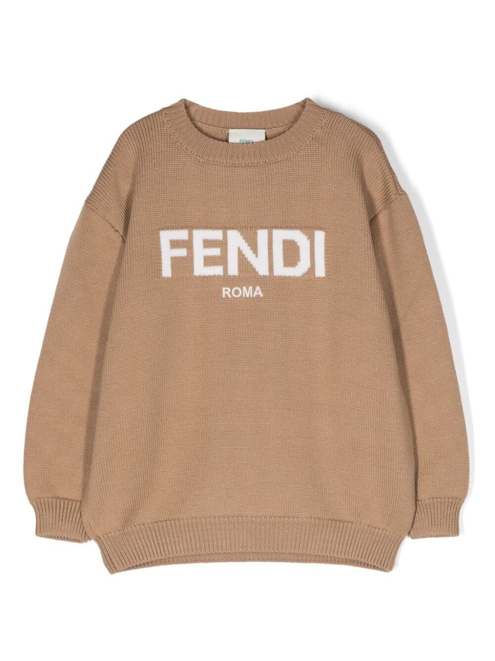 Shop Fendi Logo-intarsia Wool Jumper In Brown