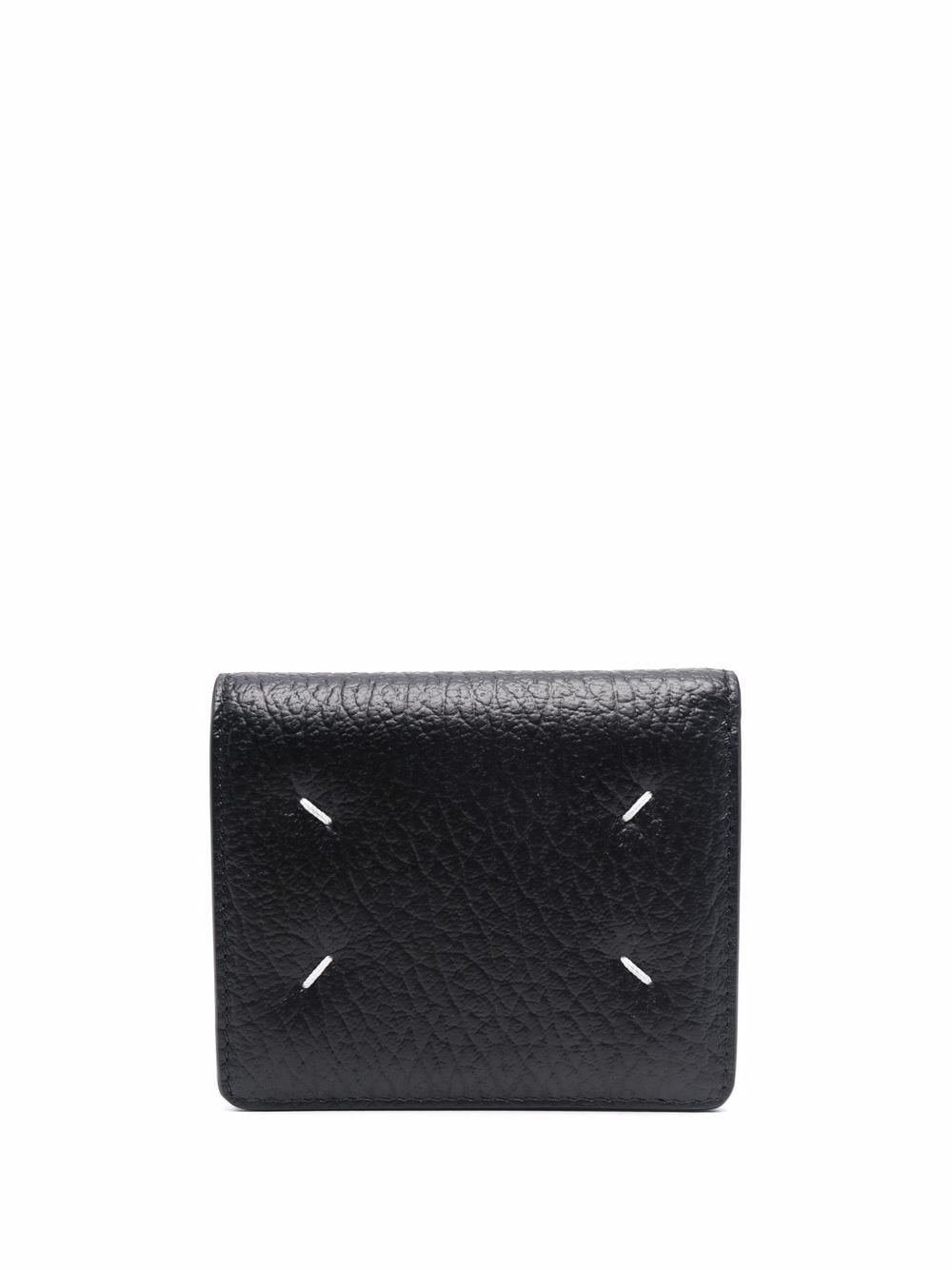 Maison Margiela Black Bifold Wallet With Stitching Detail And Key Ring In Grained Leather Woman Mais In Black