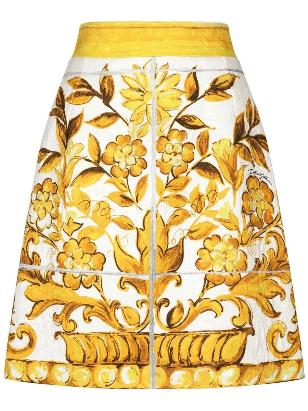 Shop Dolce & Gabbana Maiolica Print Skirt In Yellow & Orange