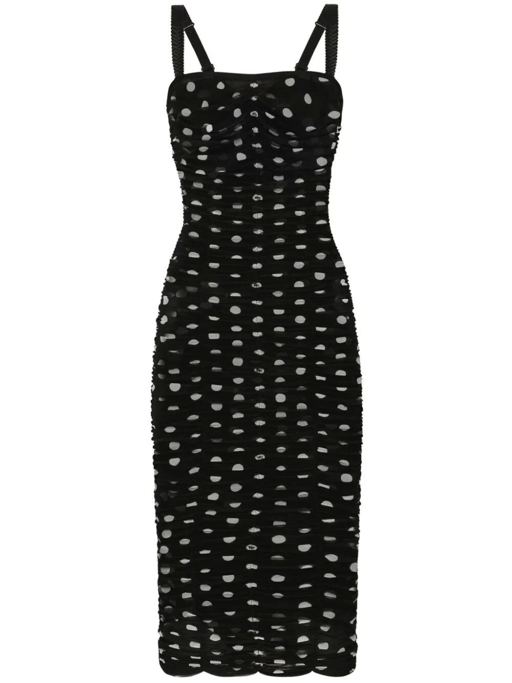 Shop Dolce & Gabbana Draped Sheath Dress In Polka Dot Print Tulle In Black