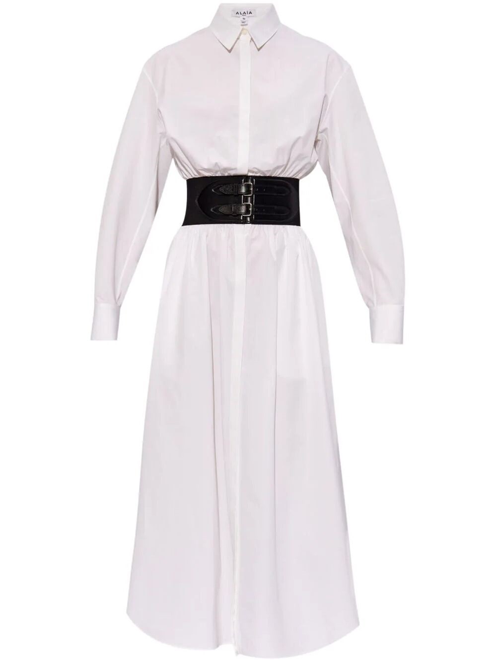 Shop Alaïa Belted Shirt Dress In White