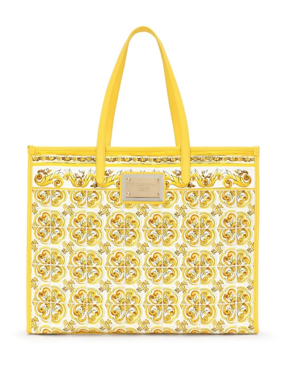 Dolce & Gabbana Majolica-print Large Shopper Bag In Yellow & Orange