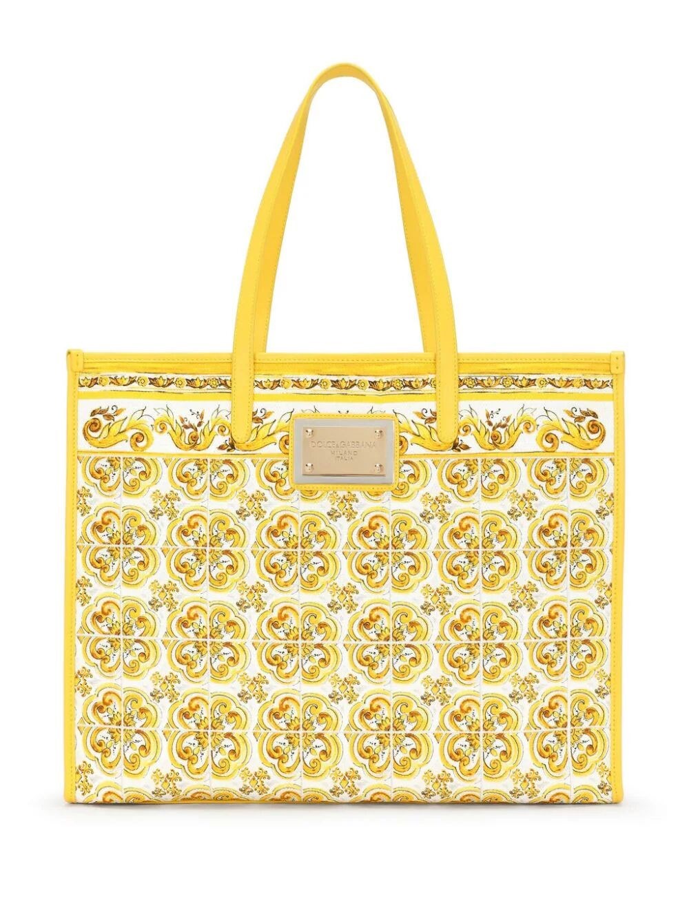 Shop Dolce & Gabbana Majolica-print Large Shopper Bag In Yellow & Orange