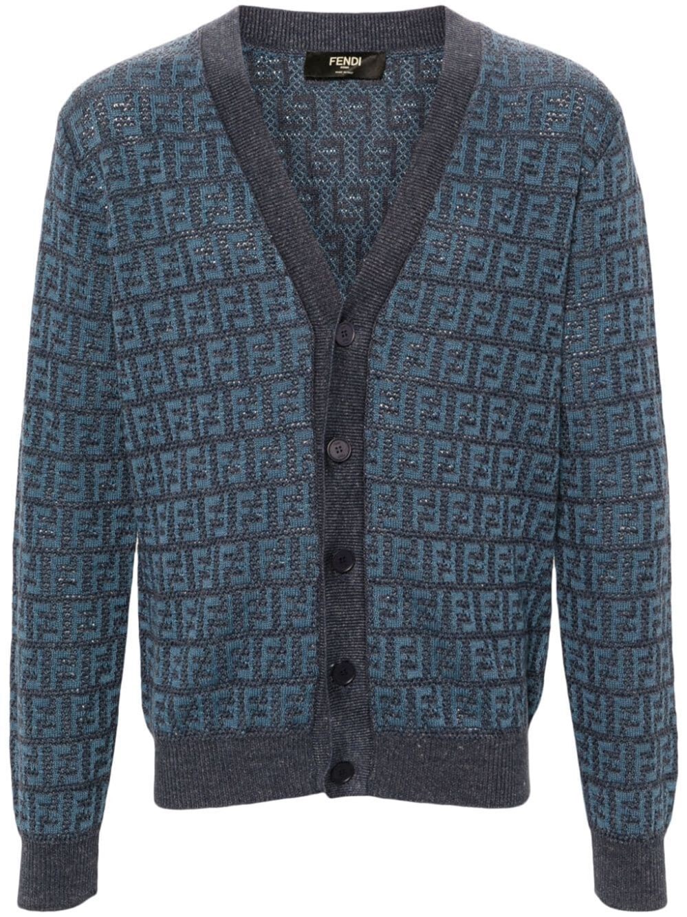 Fendi Ff-jacquard Knitted Cardigan In Blue