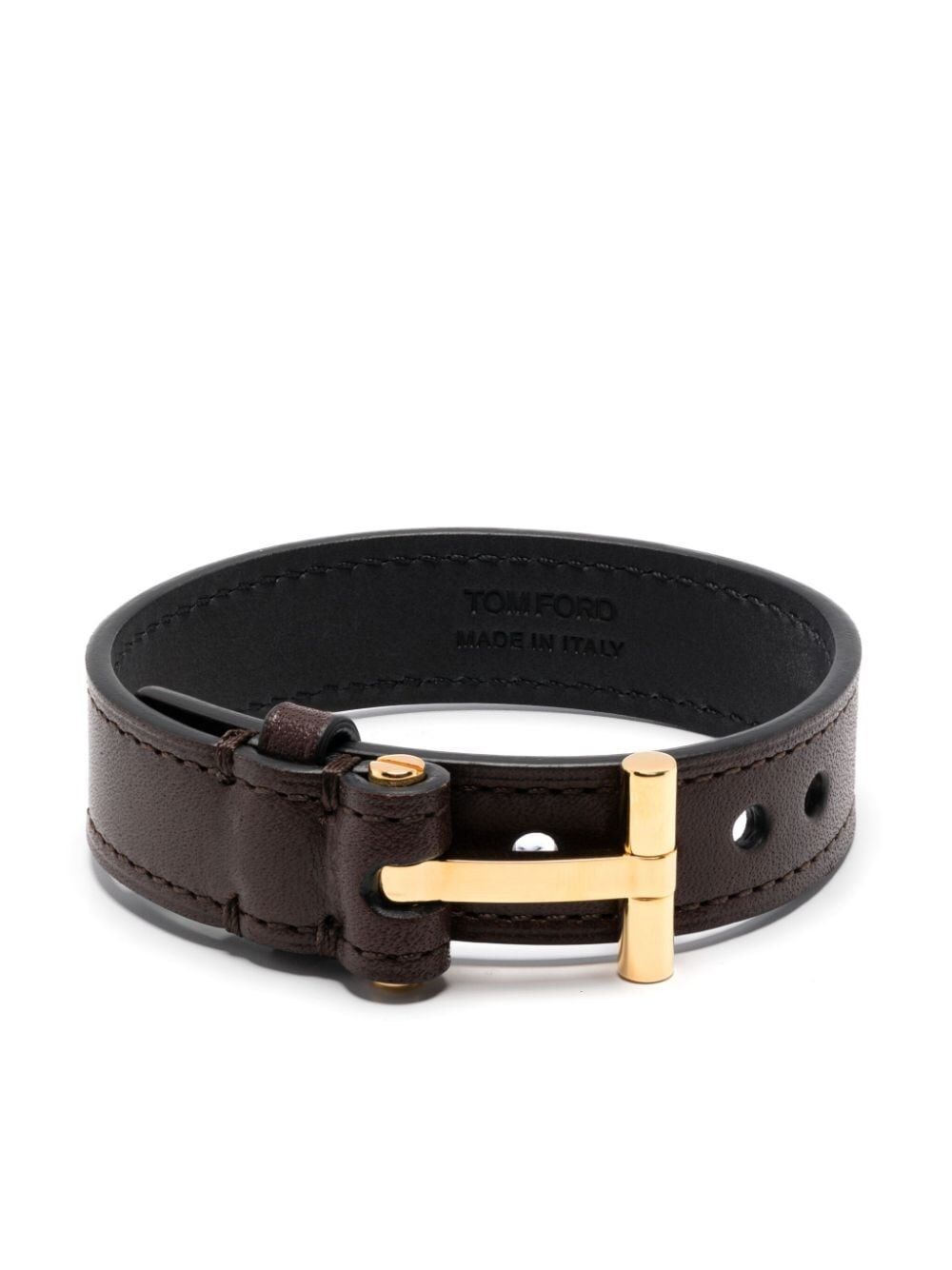 Shop Tom Ford T-hinge Leather Bracelet In Brown