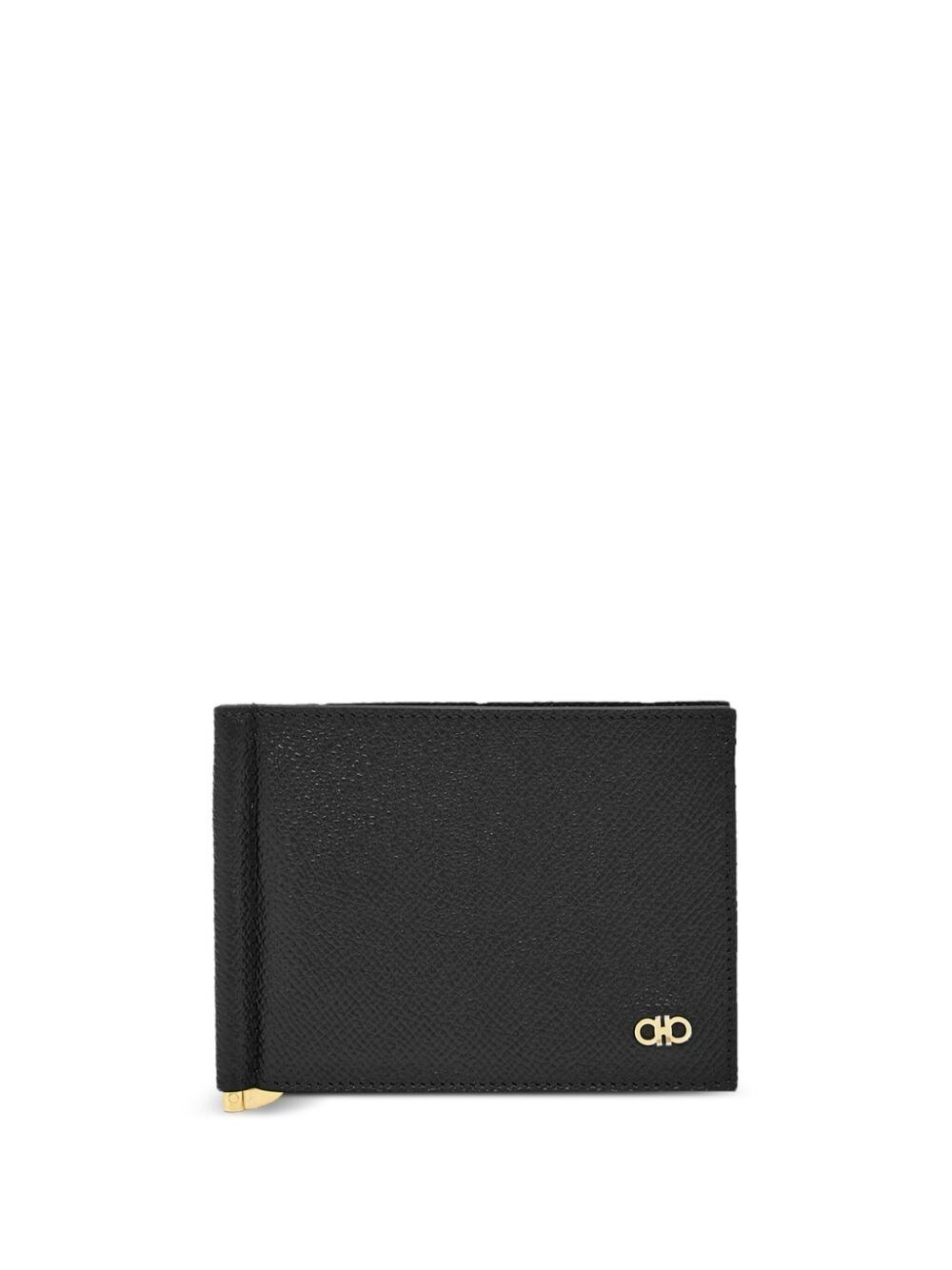 Ferragamo Gancini Bi-fold Wallet In Grained Leather In Black