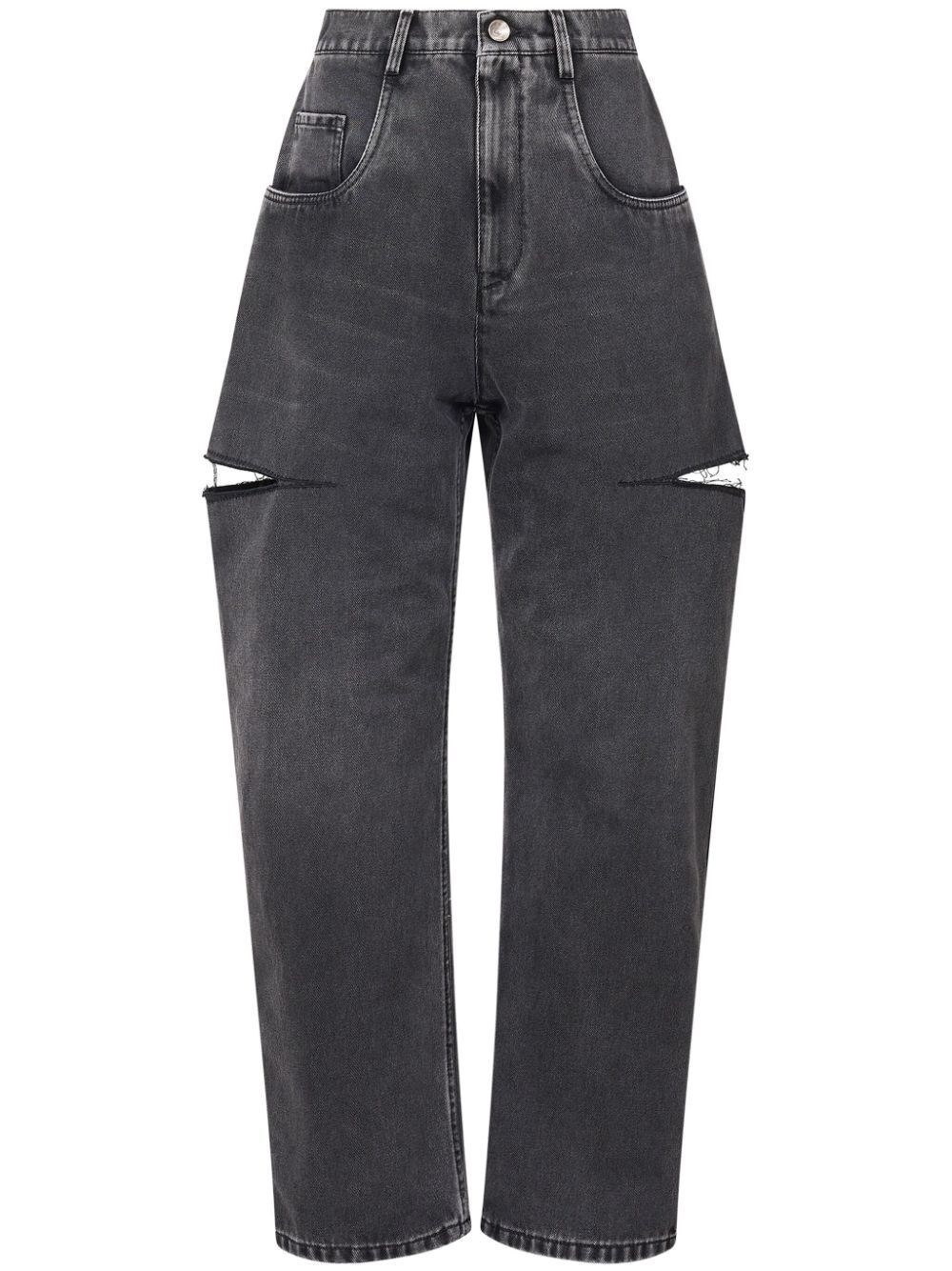 Shop Maison Margiela Distressed Tapered-leg Jeans In Black