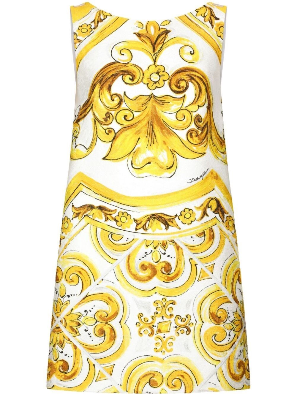 Shop Dolce & Gabbana Short Majolica-print Brocade Dress In Yellow & Orange