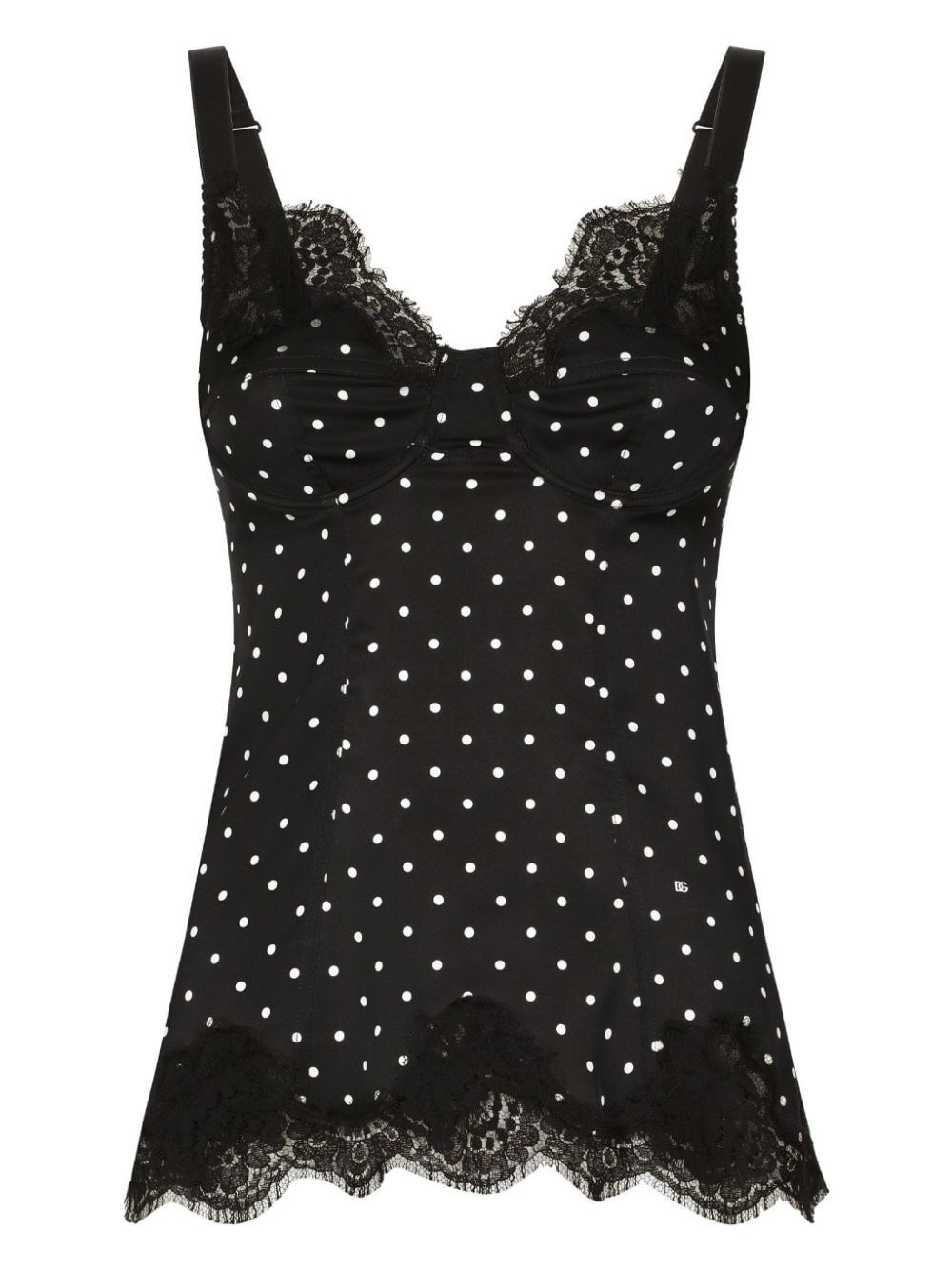 Dolce & Gabbana Polka Dot-print Lace Top In Black