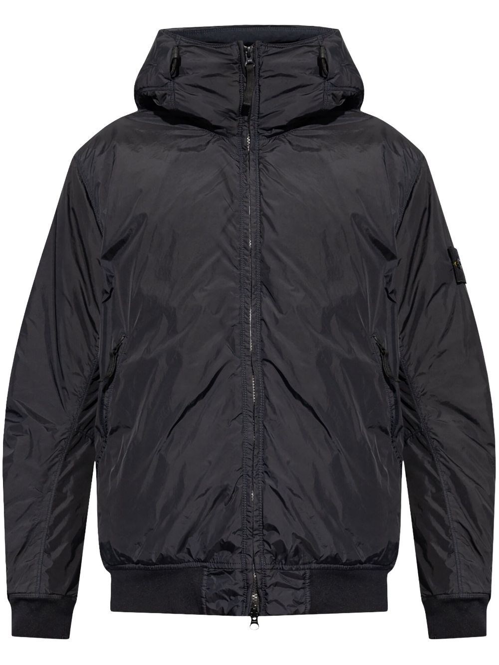 Shop Stone Island Hooded Zipped Jacket In Blue