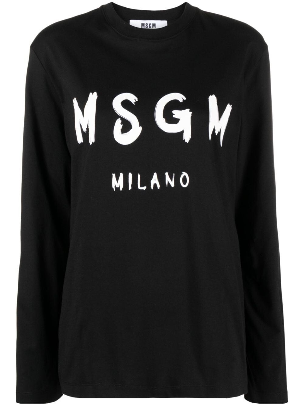 Shop Msgm Logo-print Long Sleeved T-shirt In Black