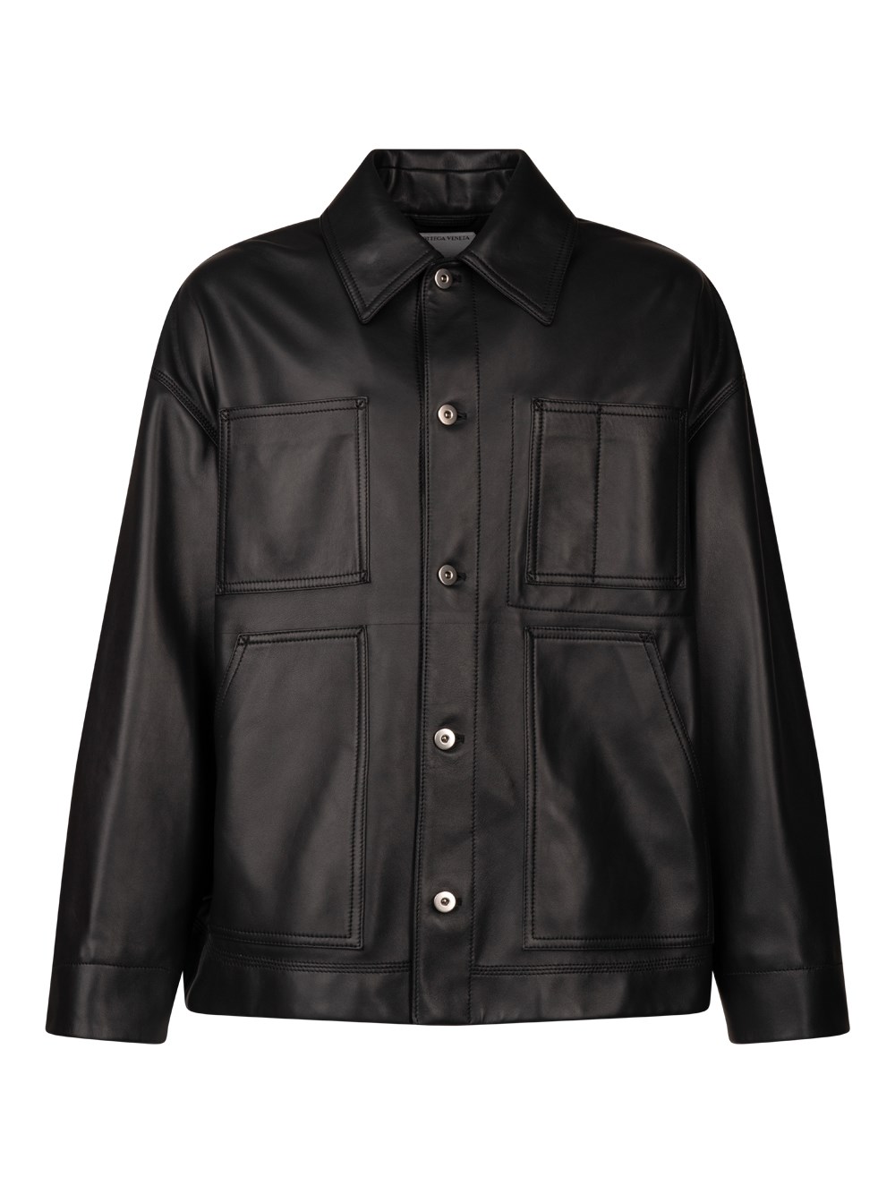Bottega Veneta Collared Leather Jacket Front Pockets In Black