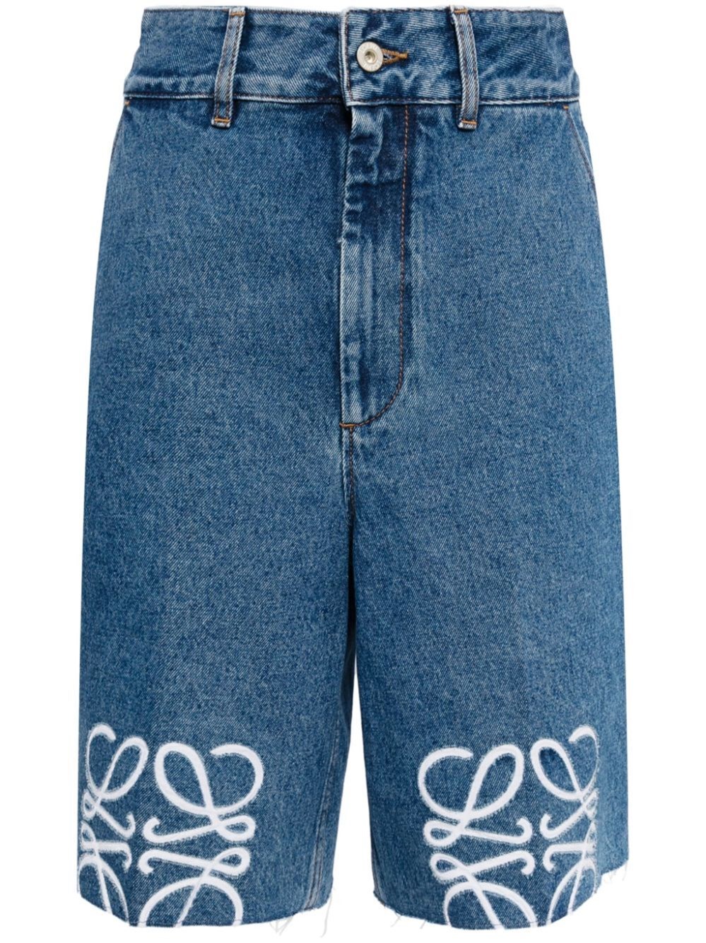 Loewe Anagram Denim Bermuda Shorts In Blue