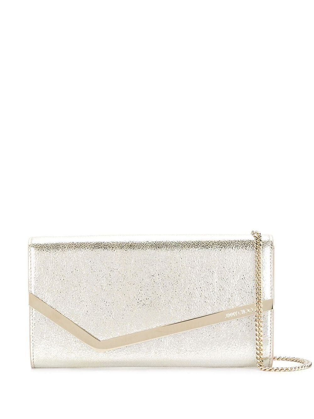 Jimmy Choo Pochette Emmie In Pelle Champagne Con Glitter In Metallic