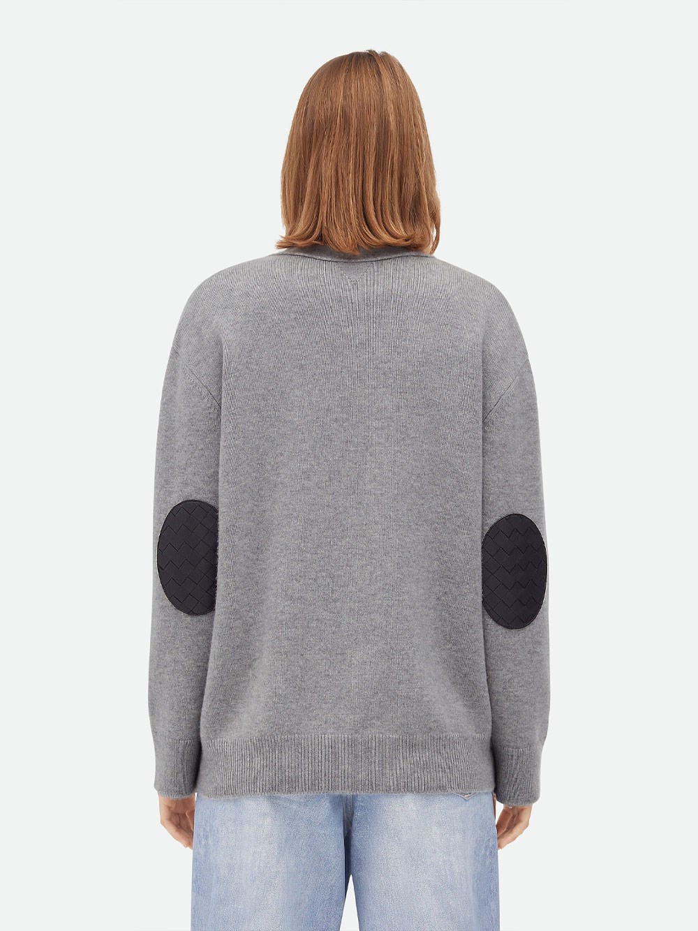 CARDIGAN WITH INTRECCIATO LEATHER PATCHES