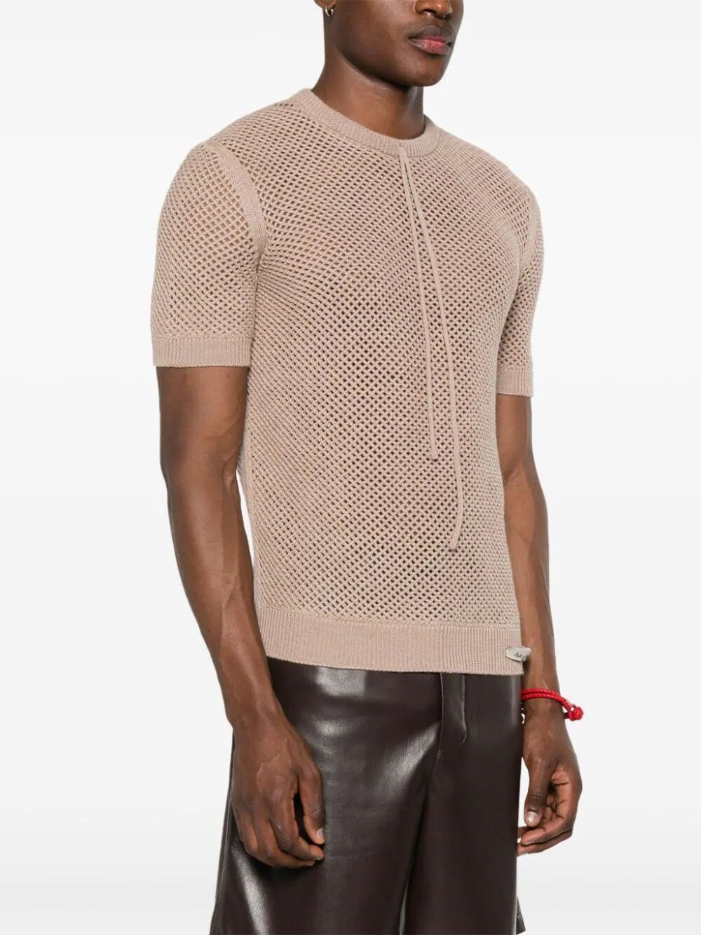 WOOL MESH SHORT-SLEEVED JUMPER 