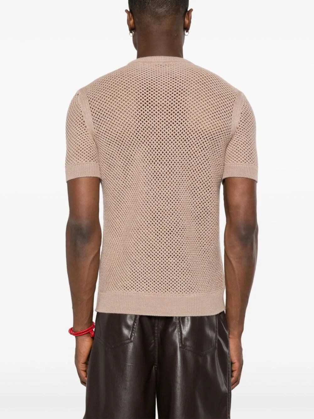 WOOL MESH SHORT-SLEEVED JUMPER 