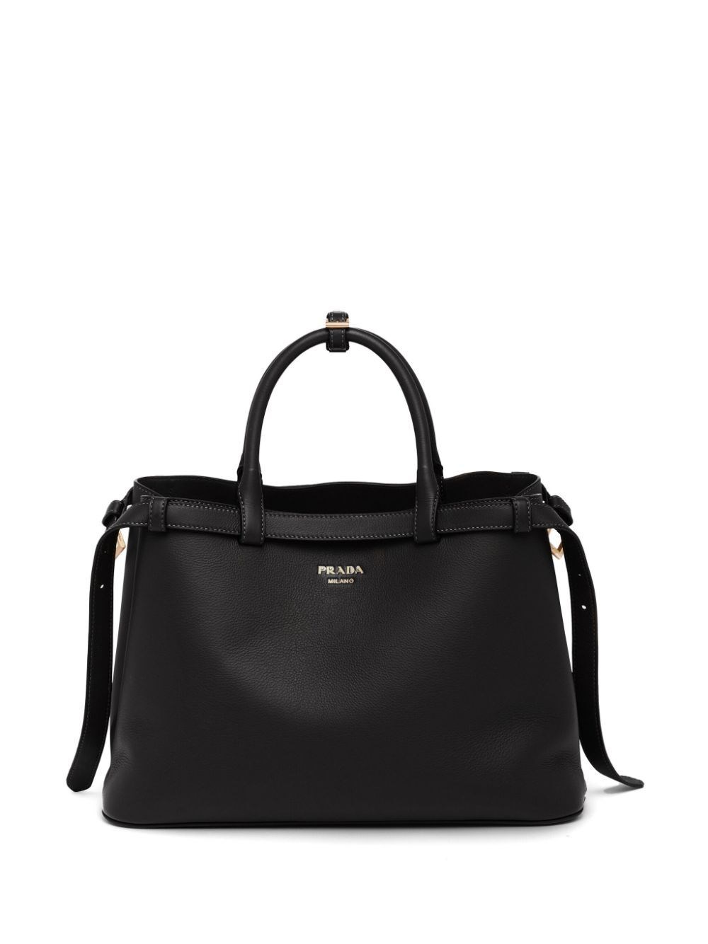 Shop Prada Buckle Medium Leather Handbag With Double Belt In Black