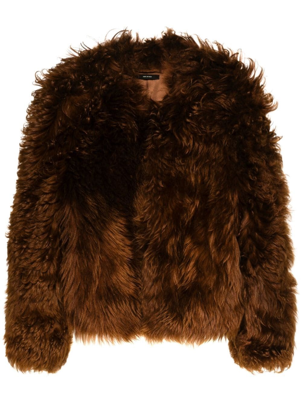 Shop Tom Ford Curly Shearling Jacket In Brown