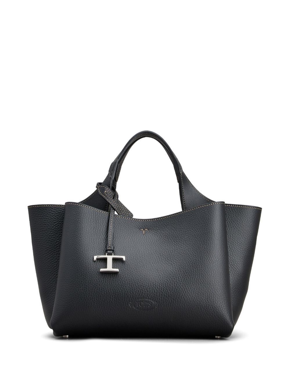 Tod's Mini Leather Shopping Bag With Grained Texture In Black