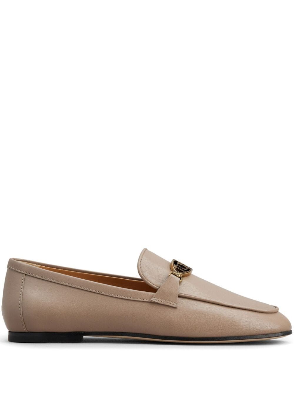 Shop Tod's Leather Loafer With Logo In Nude & Neutrals