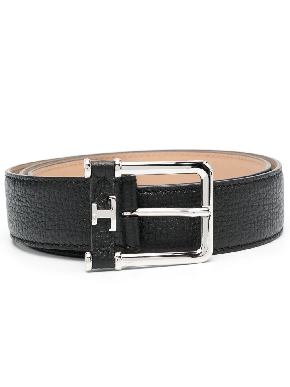 HAMMERED LEATHER BELT WITH T TIMELESS LOGO