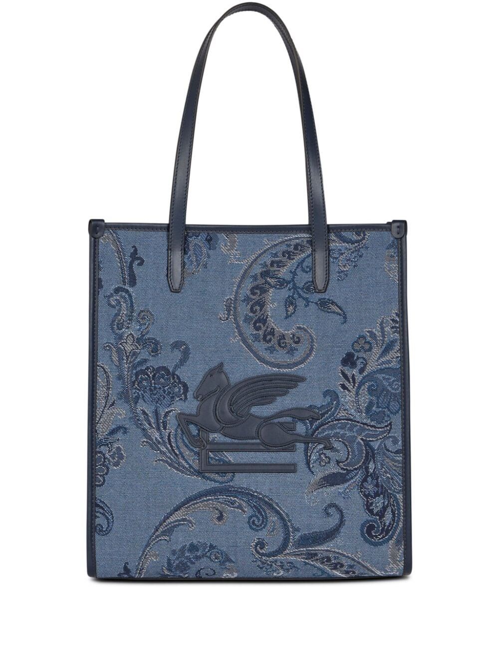 Shop Etro Medium Denim Jacquard Love Trotter Bag In Blue