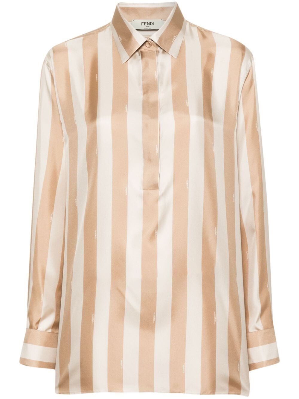 Shop Fendi Pequin Stripes Silk Shirt In Nude & Neutrals