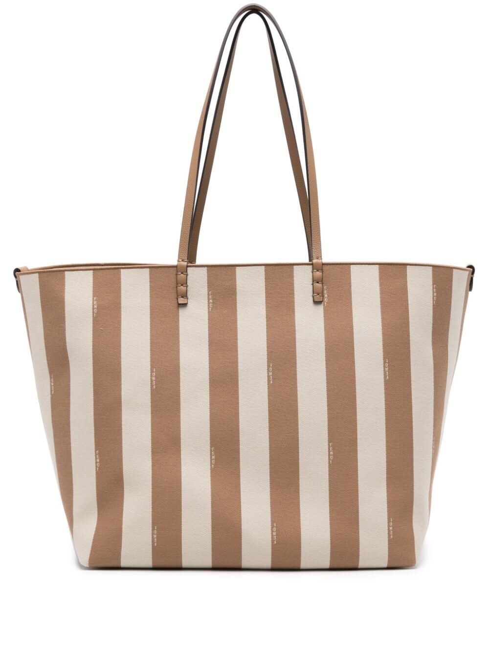 Shop Fendi Large Roll Reversible Shopper In Pequin Striped In Nude & Neutrals