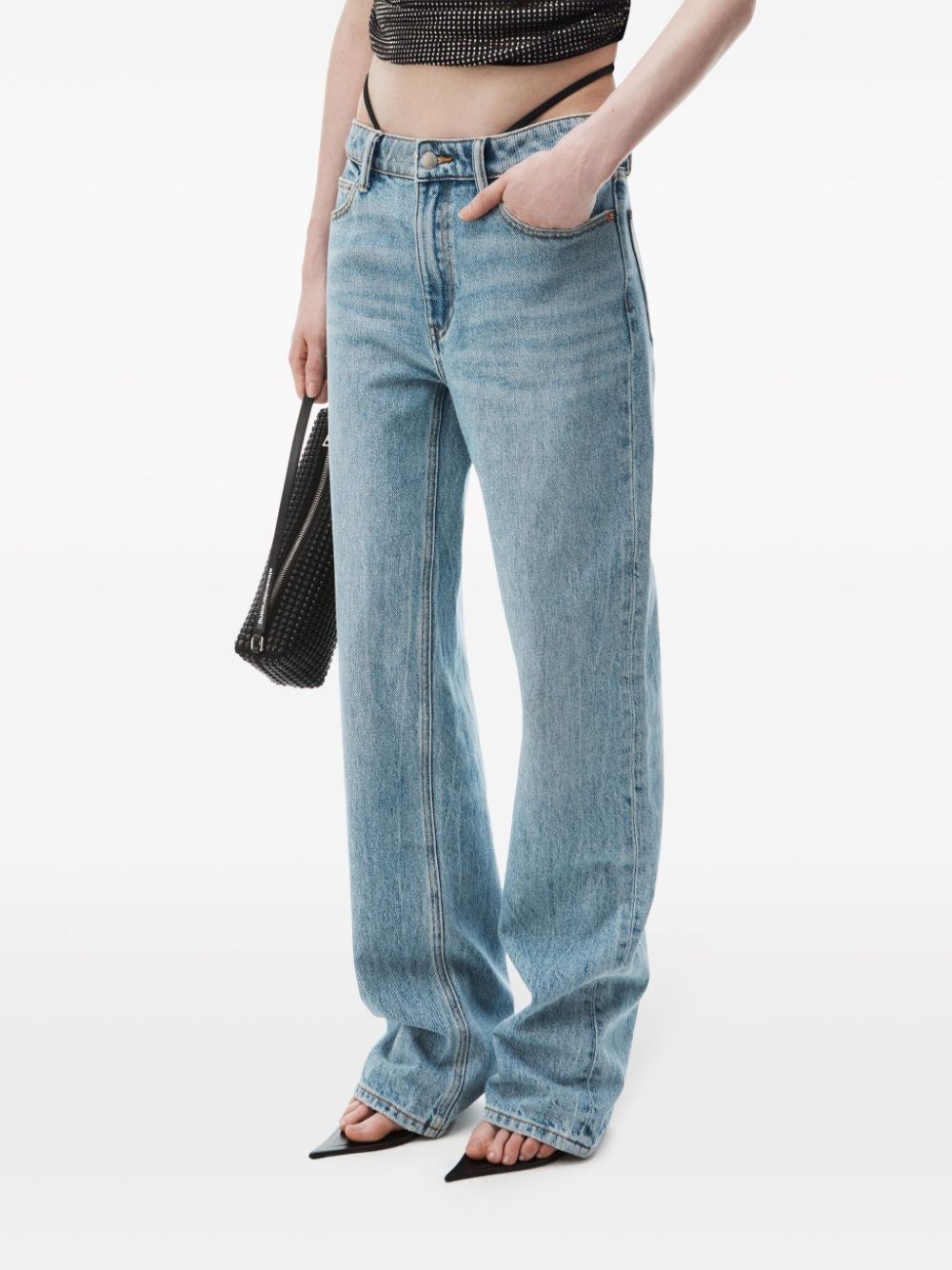 MID-RISE JEANS WITH PRE-STYLED LOGO THONG