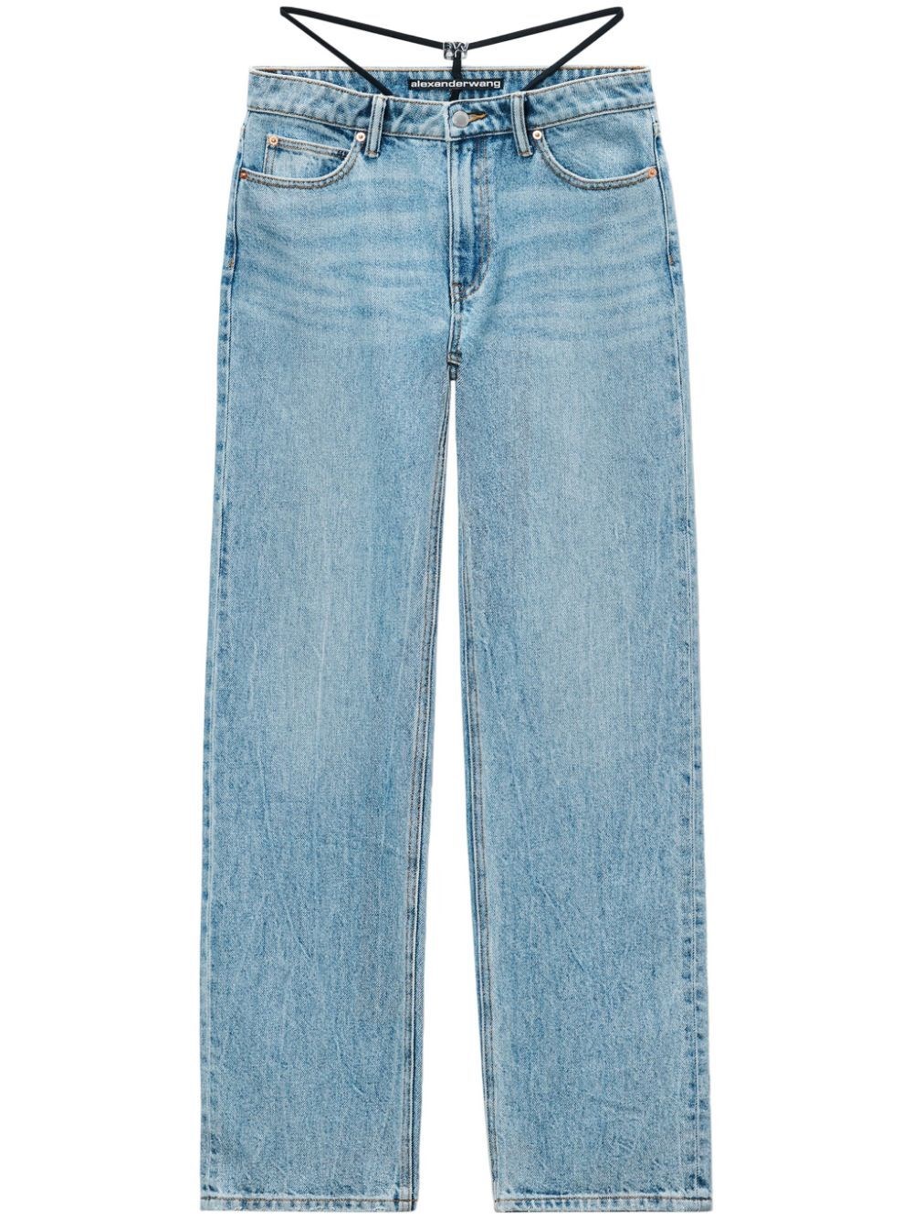 MID-RISE JEANS WITH PRE-STYLED LOGO THONG