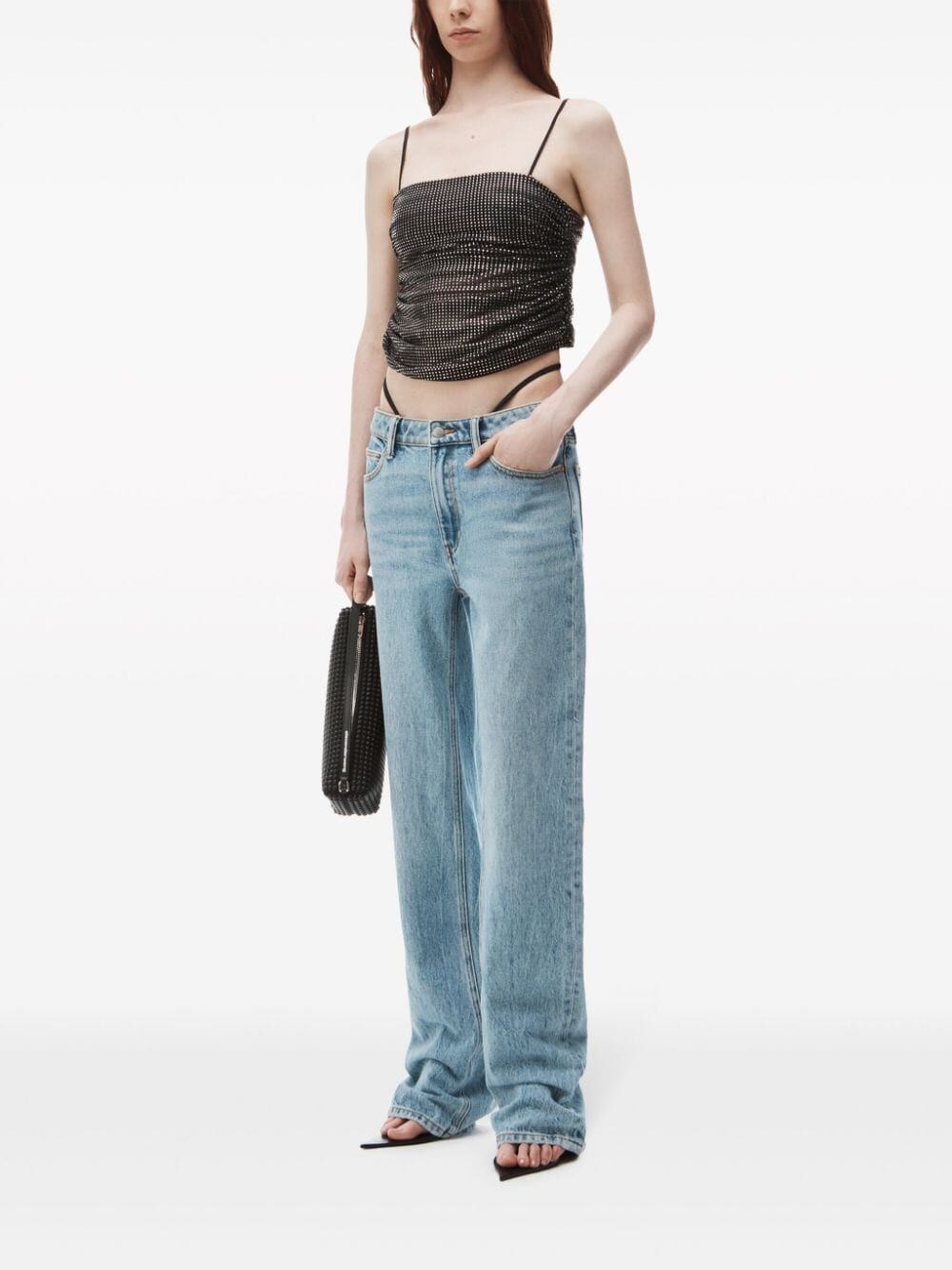 MID-RISE JEANS WITH PRE-STYLED LOGO THONG