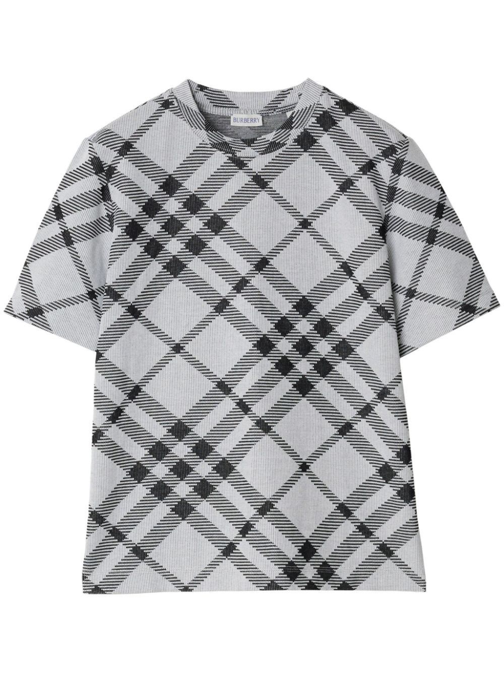 Shop Burberry Check Stretch Cotton Blend T-shirt In White
