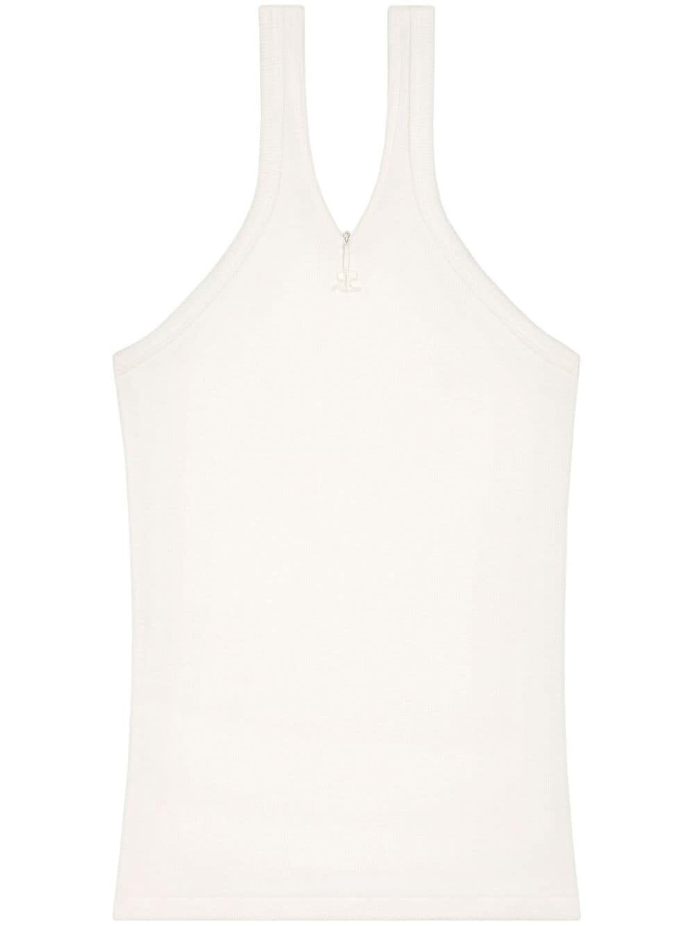 Courrèges Logo-embroidered Ribbed Tank Top In White