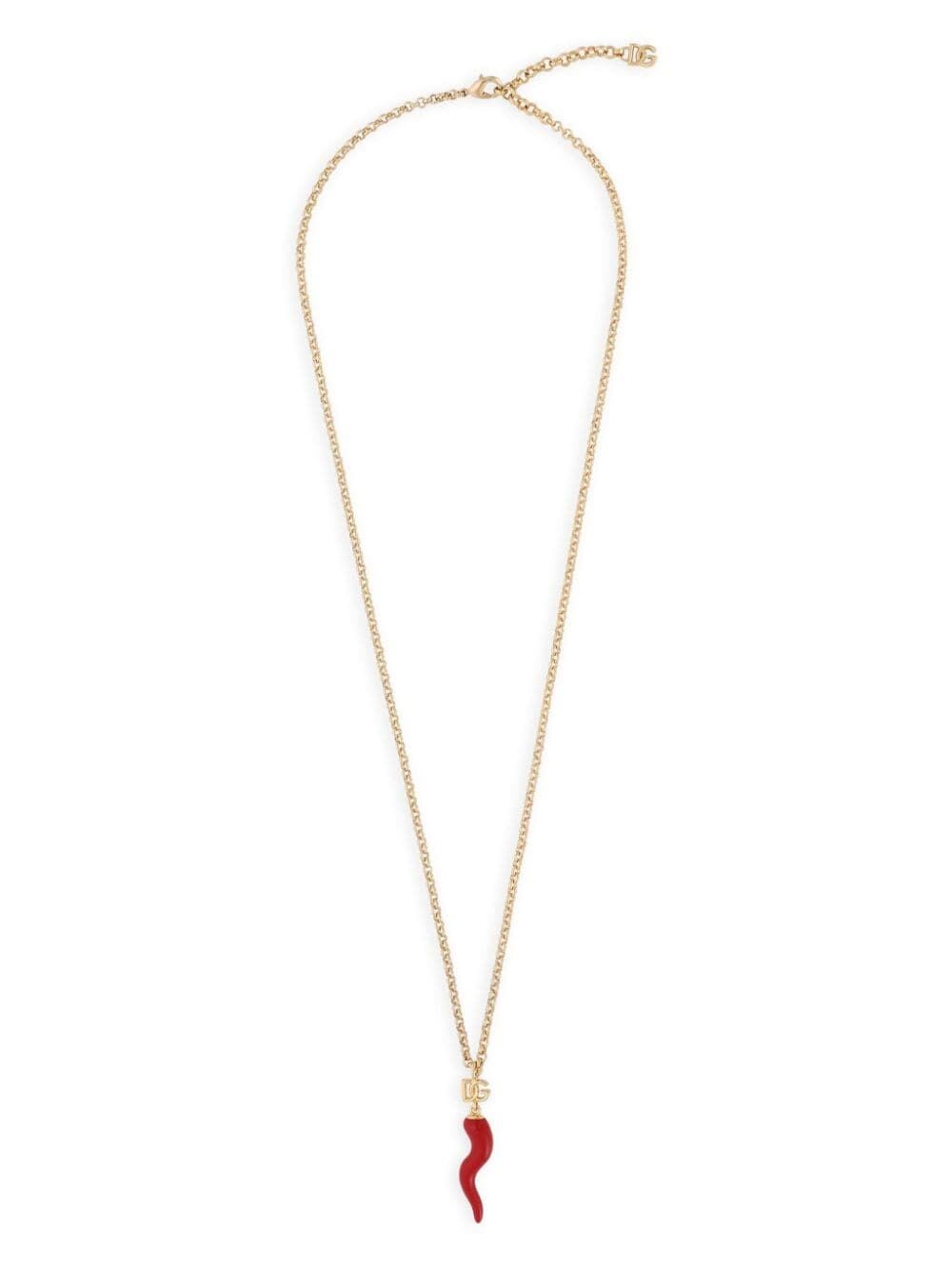 Shop Dolce & Gabbana Necklace With Dg Logo And Horn Charm In Metallic