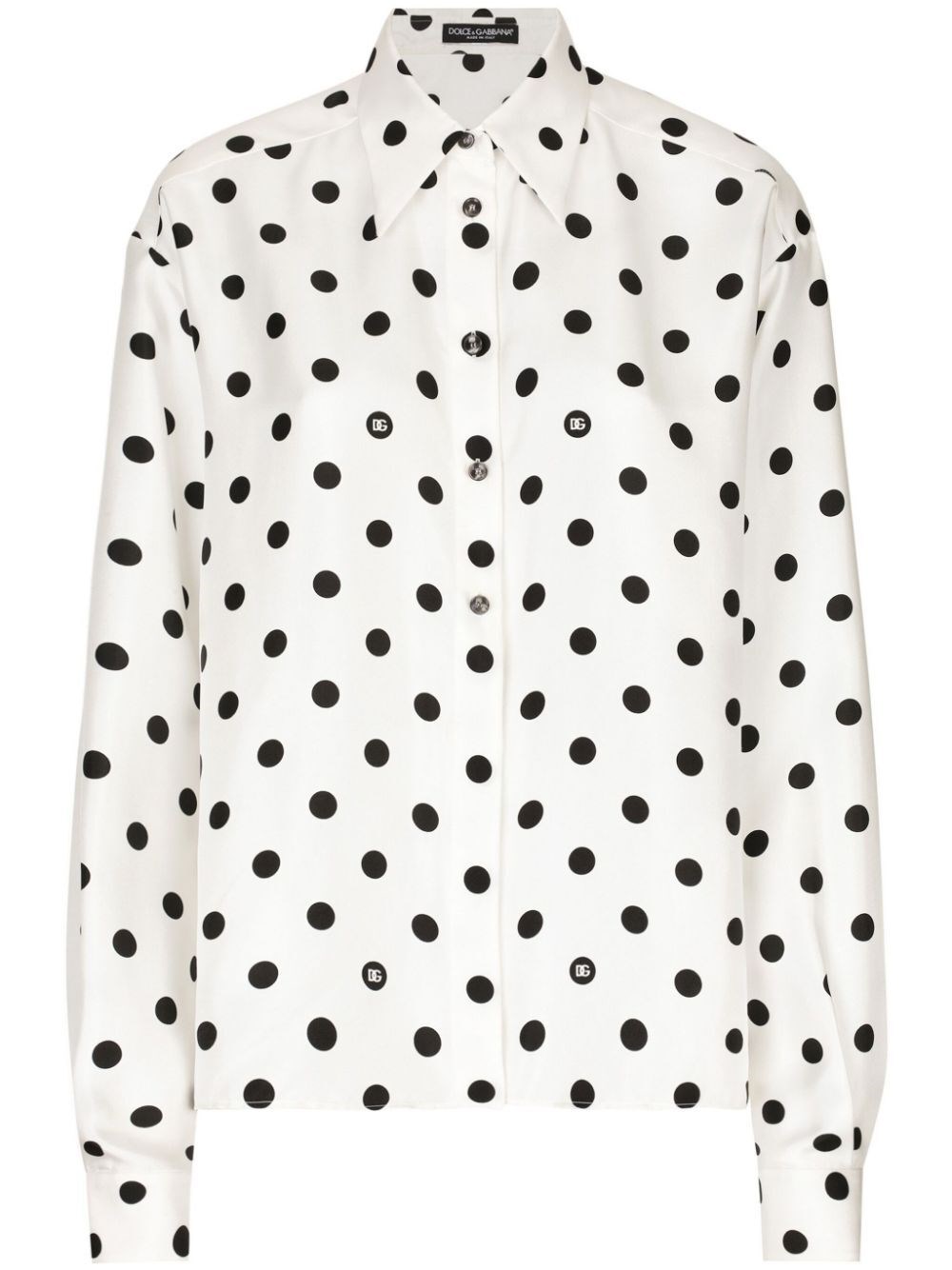 Shop Dolce & Gabbana Silk Twill Shirt With Polka-dot Print In White